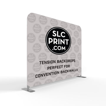 picture of a tension fabric display in front of a white background
