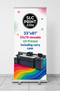 Roll-up banner for SLC Print with printer image and text on a white background