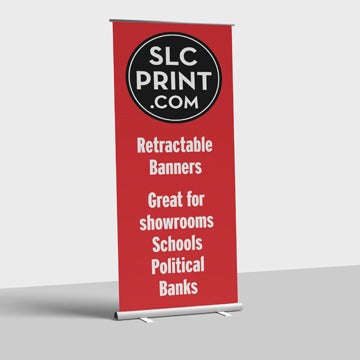 picture of a retractable banner in front of a white background
