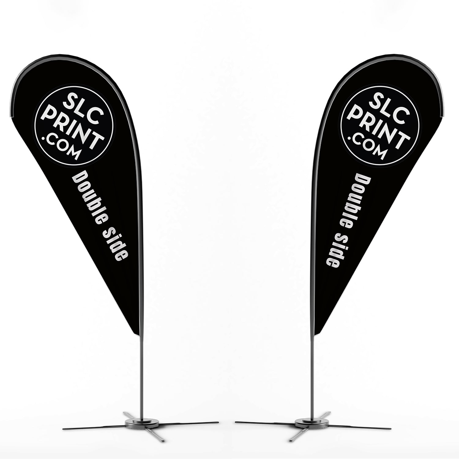 picture of a double side teardrop flag in front of a white background